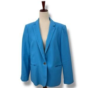 Ann Taylor Blazer Size 14 Cerulean Sapphire Blue Knit textured Career Work Suit